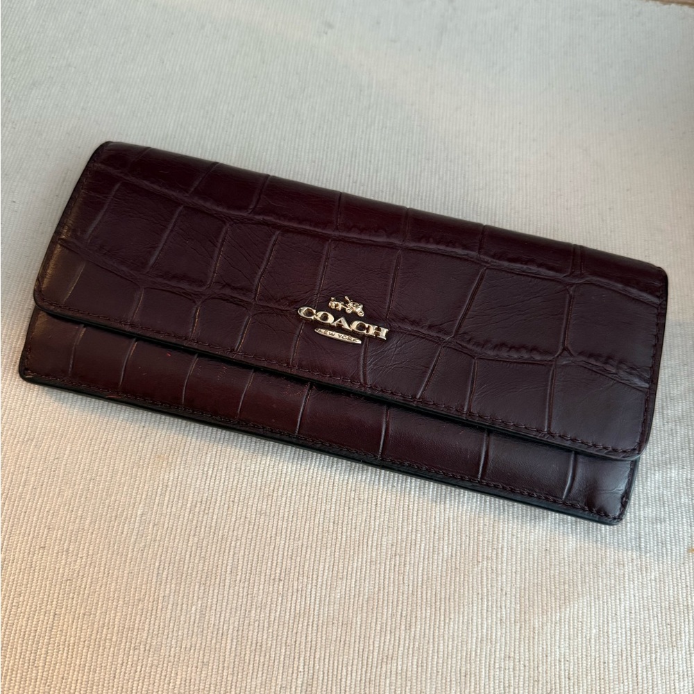 Coach Burgundy Croc-Embossed Wallet